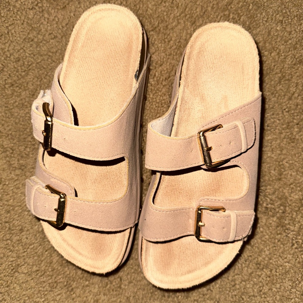 Stylish Beige Platform Birkenstock Inspired Buckle Sandals